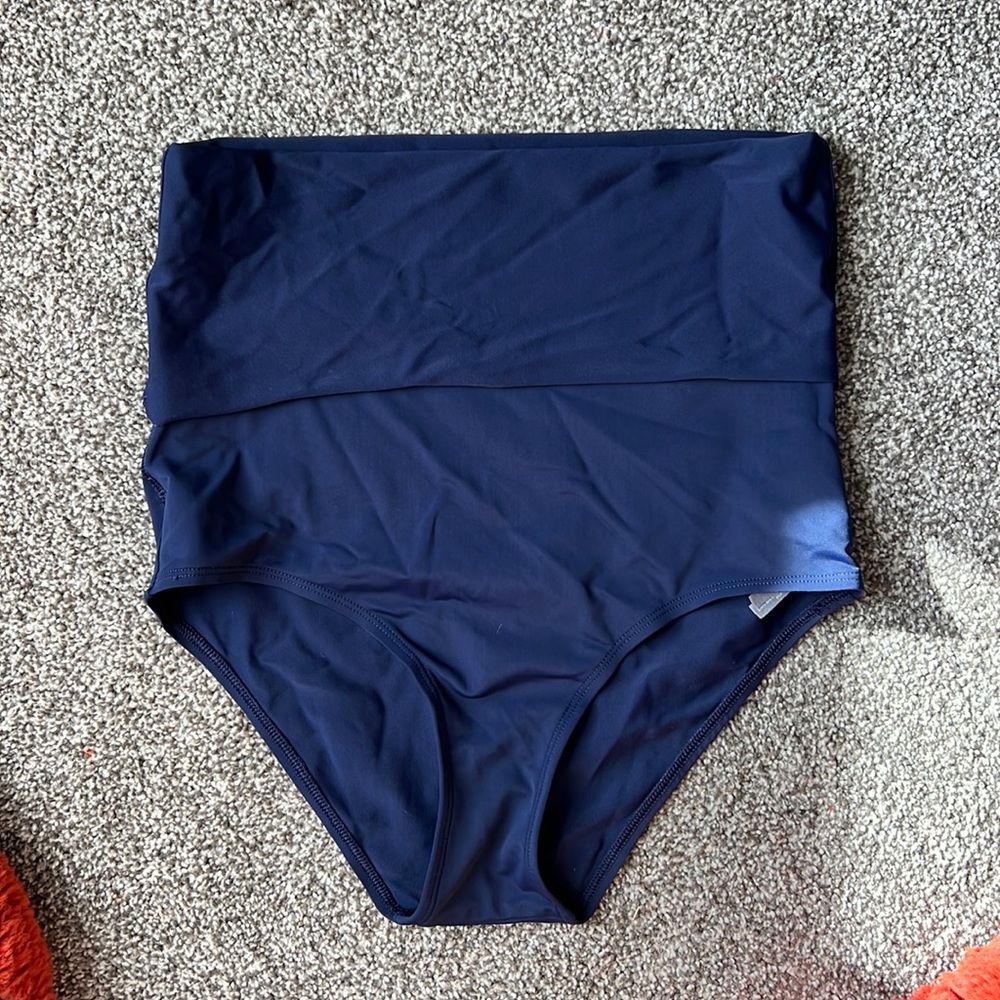 Aerie Brand Navy Blue Adjustable High Rise Full Coverage Bikini Bottoms 👙